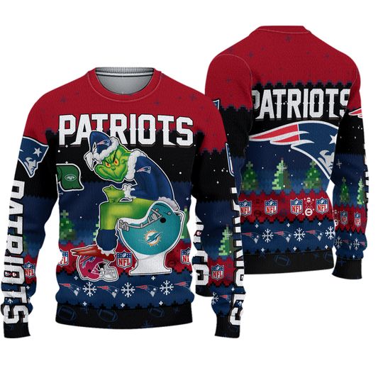 New England Patriots funny character Stolen Christmas 2024 Grin Ugly Sweater