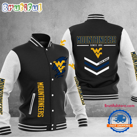 Discover NCAA West Virginia Mountaineers Personalized Sporty Varsity Baseball Jacket