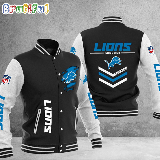 football Detroit Lions Football Team Personalized Varsity Baseball Jacket