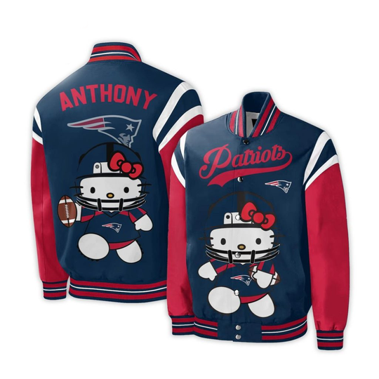 Personalized football New England Patriots Special Hello Kitty Design Baseball Jacket For Fans