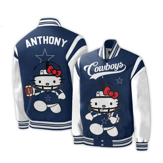 Personalized football Dallas Cowboys Special Hello Kitty Design Baseball Jacket For Fans