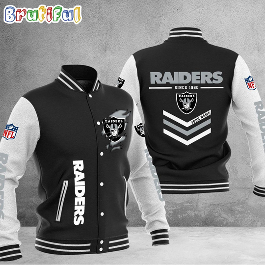 football Las Vegas Raiders Football Team Personalized Varsity Baseball Jacket