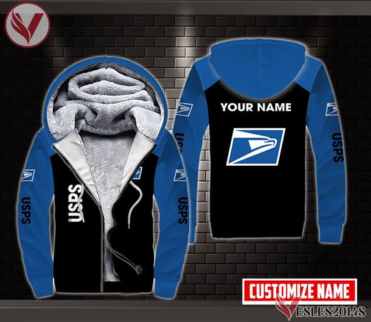United Postal Service Uniform Fleece Zip Hoodie, Postal Service Printed Zip Hoodie For Men Women