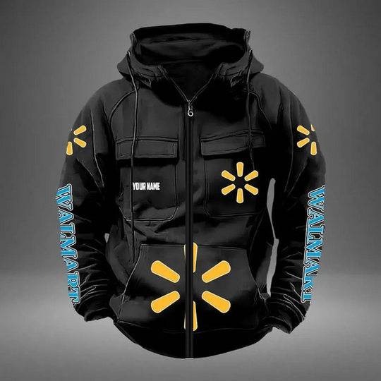 Custom Name WALMART Full Zip Cargo Hoodie, WALMART Printed Cargo Hoodie