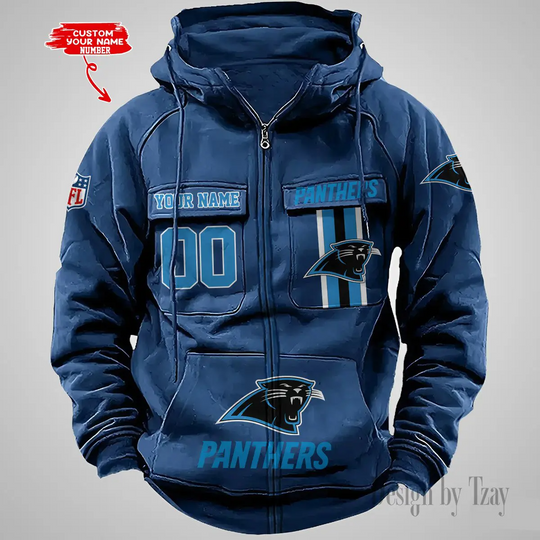 Custom Name and Number Carolina Panthers Vintage Men Cargo Hoodie, Gift For Football Fan, Multi Color