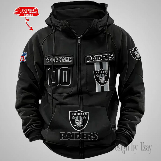 Custom Name and Number Las Vegas Raiders Vintage Men Cargo Hoodie, Gift For Football Fan, Multi Color