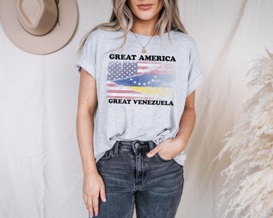 Discover Great America Great Venezuela T-Shirt, USA Venezuela Dual Flag Tee, Distressed Venezuelan American Pride Heritage Top