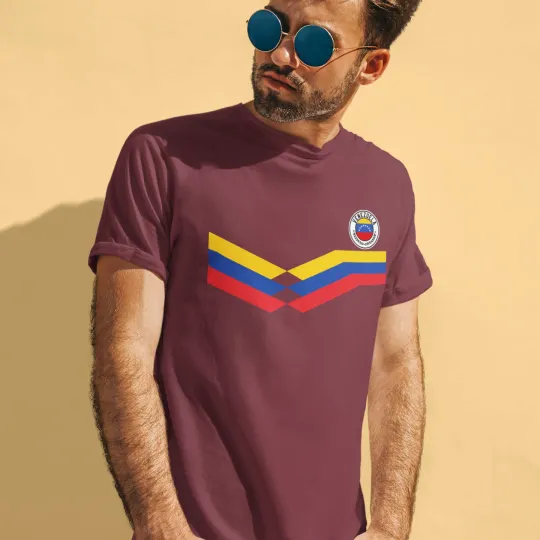 Discover Mens VENEZUELA T-Shirt Retro Strip Copa America Football Tee 2024 Venezuelan