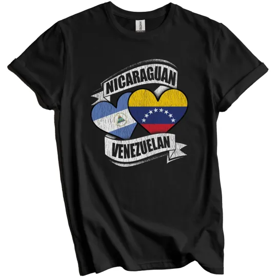Discover Nicaraguan Venezuelan Hearts Nicaragua Venezuela Flags T-Shirt