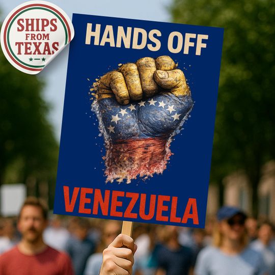 Discover Hands Off Venezuela Rally Sign, Anti War Political Protest Poster, Anti MAGA Protest Sign, Anti Trump Political Sign, Venezuela Protest Sign