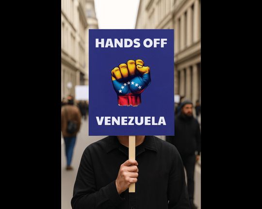 Discover Hands Off Venezuela Protest Sign Minimalist Political Activism Poster for Rallies Expression Nicolas Maduro