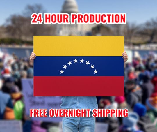Discover Venezuela Flag Sign (Double-Sided) Flag Of Venezuela Poster, Hands Off Venezuela, Anti War, Trump Rally, Political Protest, No Kings Day