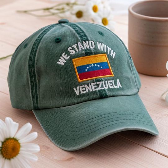 Discover We Stand With Venezuela Embroidered Washed Hat, I Stand With Venezuela Cap, Anti War Hat, Venezuela Solidarity Cap, Venezuelan Support Gift