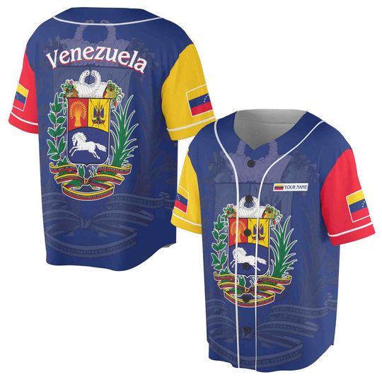 Discover Custom Name Venezuela Coat of Arms Patriotic Basbeball Jersey