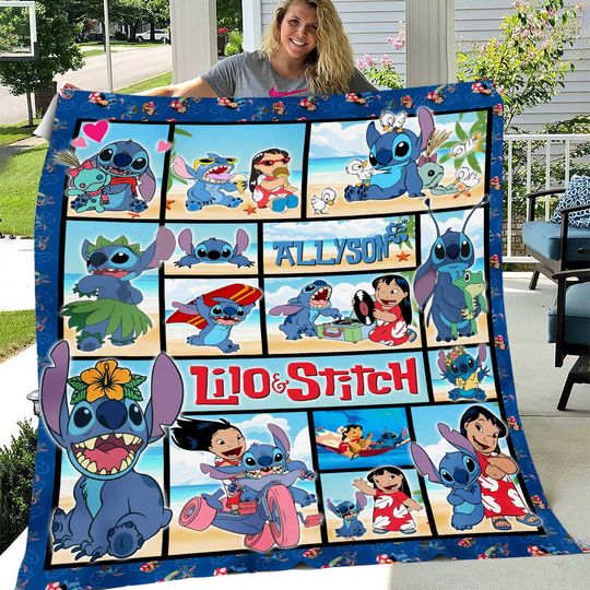 Personalized Stitch Blanket Lilo Stitch Fleece Blanket, Stitch Birthday Gifts Angel Stitch Christmas Gifts For Kids, Fleece Blanket