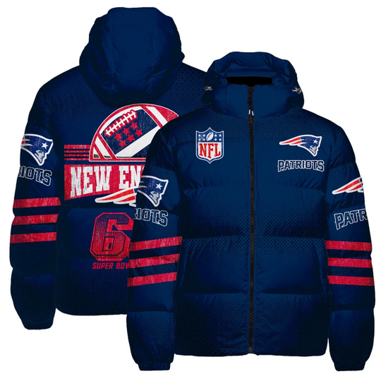 Super Bowl New England Patriots Hooded Puffer Jacket, Gift For Football Fan