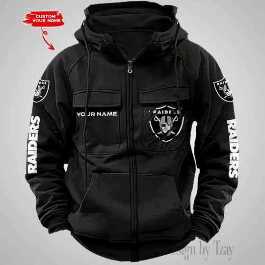 Las Vegas Raiders Custom Name Cargo Full Zip Hoodie For Football Lover