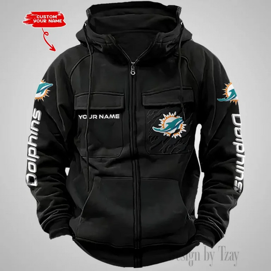 Miami Dolphins Custom Name Cargo Full Zip Hoodie For Football Lover