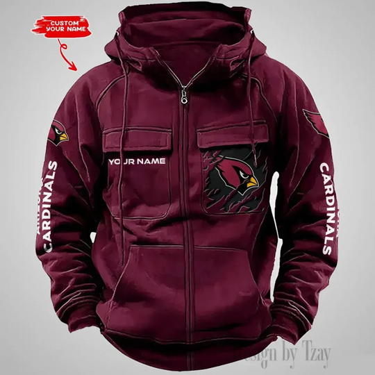 Arizonna Cardinals Custom Name Cargo Full Zip Hoodie For Football Lover