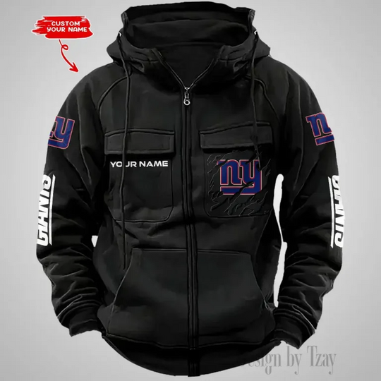 New York Giants Custom Name Cargo Full Zip Hoodie For Football Lover