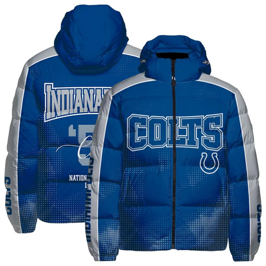 Indianapolis Colts Hooded Puffer Jacket, Gift For Football Fan, Game Day Jacket