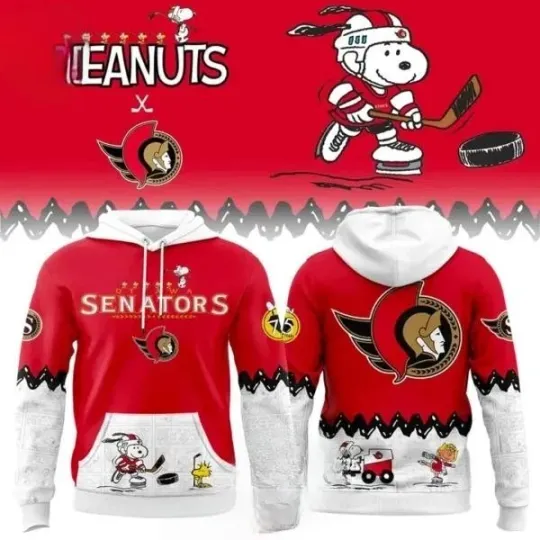 Discover Senators x Peanuts Night Snoopiy 2026 Edition Hoodie