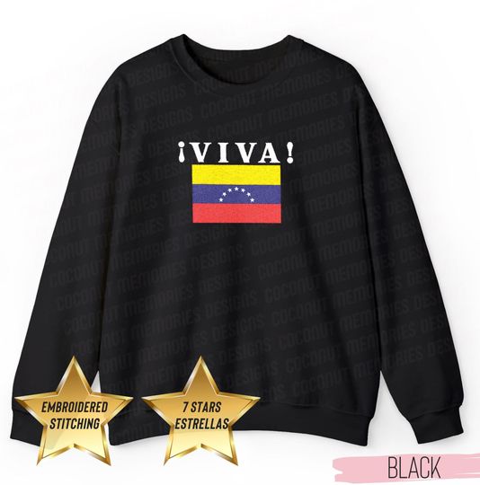 Discover Embroidered Viva Venezuela Sweater, 7 Estrelles Freedom Venezuela Embroidery Sweatshirt, Viva! Venezuela Design