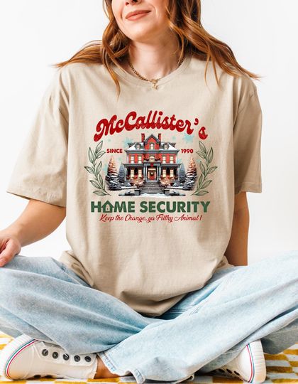 Discover McCallister Home Security Christmas T-Shirt, Funny Holiday Movie Shirt
