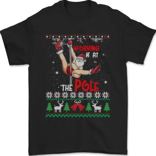 Discover Ugly Xmas Sweater Working It At The Pole Unisex T-Shirt