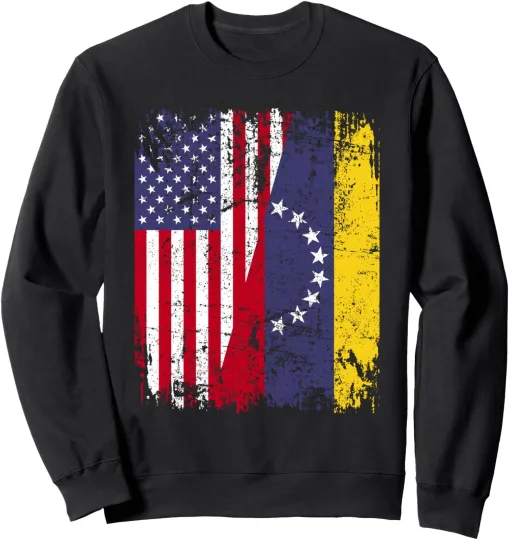Discover Venezuelan Roots | Half American Flag Venezuela Unisex Crewneck Sweatshirt