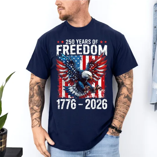 250 Years of Freedom 1776-2026 Patriotic Bald Eagle US Flag Unisex T-Shirt
