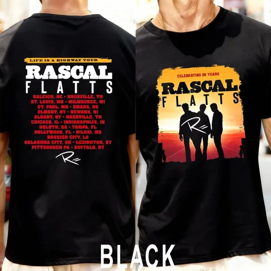 Discover Rascal Flatts 2026 Black Tour Tee Double Sided T-Shirt