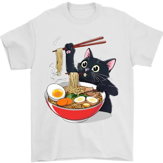 Discover Innocent Black Cat Eating Ramen Noodles Funny Japanese Anime Unisex T-Shirt