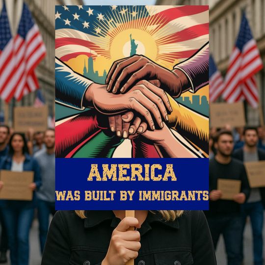 Discover America Was Built By Immigrants Protest Sign, Anti-Trump Resistance, Political Activist Poster, Rally Sign, Resist Fascism, Resist Rascism