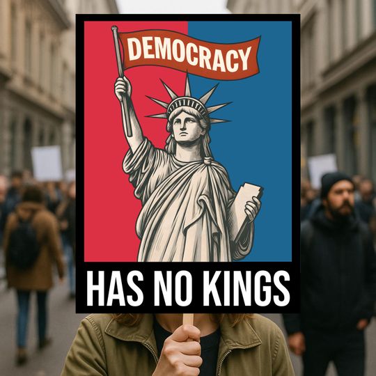 Democracy Has No Kings Protest Sign, Anti-Trump Resistance Political Activist Protest Poster, Resist Fascism Rally Sign, No Kings In America
