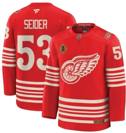 Discover Moritz Seider Detroit Red Wings Centennial 100th Anniversary Jersey 2025-26