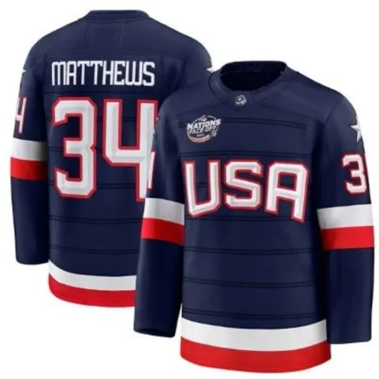 Auston Matthews Team USA 4 Nations Hockey Jersey Blue All 2025