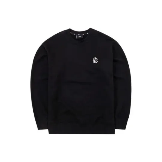 Solid Color Logo Print Sports Crewneck Sweatshirt Unisex Black