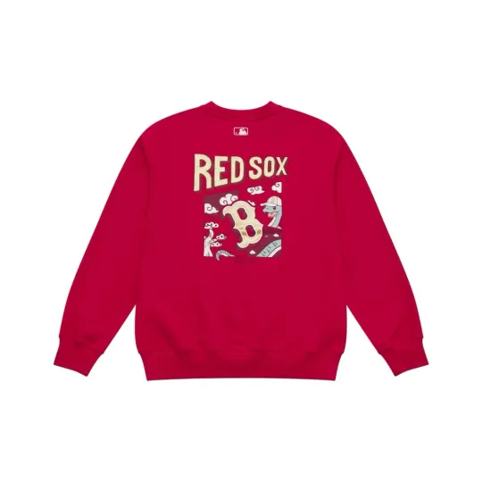 Printed Pattern Solid Color Loose Fit Long Sleeve Sweatshirt Unisex Dark Red