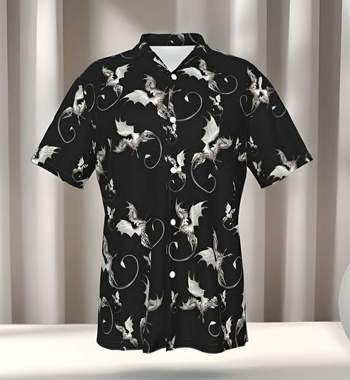 Discover Black Dragon Men's Hawaiian Shirt with Pocket, Geek Vacation Shirt