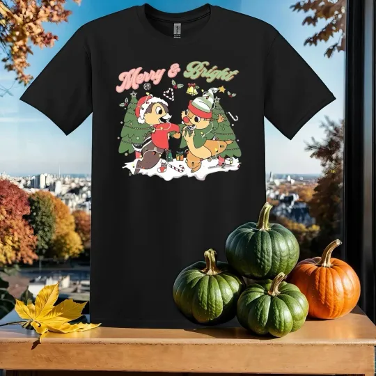 Discover Merry And Bright Chip And Dale T Shirt Men Women Unisex Tshirt
