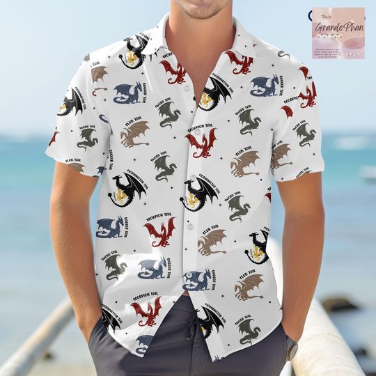 Fourth Wing Button Up Shirt, Dragon Hawaiian Shirt, Fantasy Book Merch, Dragon Rider Outfit, Aloha Vacation Shirt