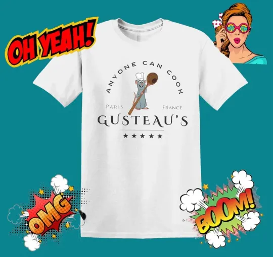 Discover Disney Funny Ratatouille, Anyone Can Cook Gusteau's 5 Stars T-Shirt Unisex