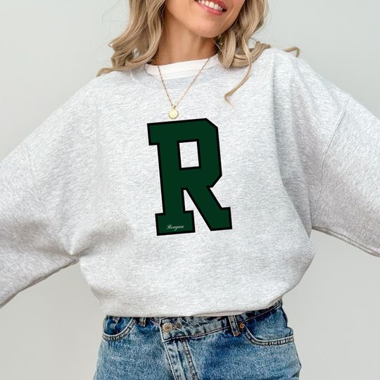 Discover Custom Varsity Letter Sweatshirt - Personalized Initial & Name - Oversized College Sweater - Preppy Gift for Her, Graduation, Birthday gift