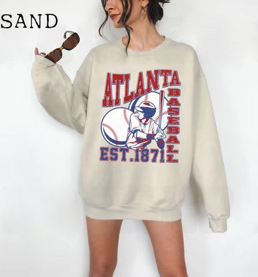 Discover Retro Baseball Crewneck Unisex City Sport Pullover Gift | Fan Gift Vintage Baseball Sweatshirt Atlanta....||||....