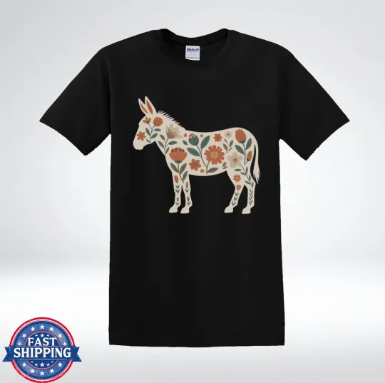 Discover Floral Donkey Art Shirt Vintage Folk Animal Nature Lover Gift T-Shirt