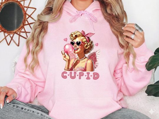 Discover Cupid Valentine Hoodie, Pink Cupid Sweatshirt, Valentines Day Hoodie for Women, Cute Cupid Hoodie, Romantic Valentine Gift