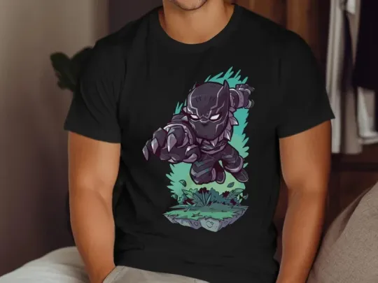 Discover Chibi Black Panther Shirt, Superhero Tee, Marvel Comics Fan T-Shirt
