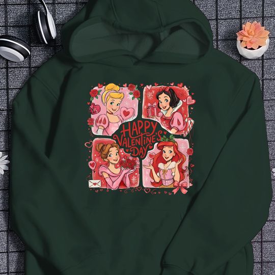 Discover Pink Princess Hoodie, Happy Valentines Unisex Hoodie, Matching Couple Pullover Hoodie, Couple Valentine Wear, Valentine Trip Outfit, Gifts