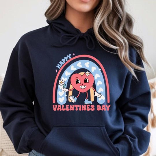 Discover Happy Valentines Day Heart Character Hoodie | Rainbow Candy Illustration